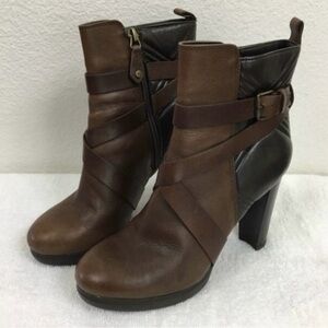 Carlo Rossetti Brown Quilted Faux Leather Almond Heeled Bootie Size 6.5 Classic